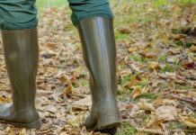 Caccia di domenica, la decisione della Liguria caccia di domenica: primo piano sugli stivali da cacciatore nel bosco